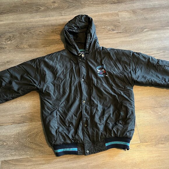 Vintage Charlotte Hornets Starter Jacket 90s Puffer Mens Large Black- Size Large - Picture 3 of 6